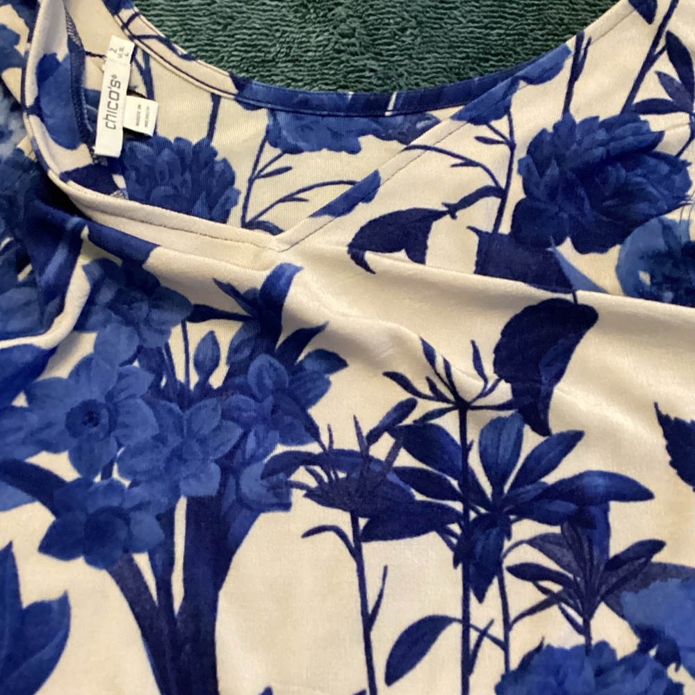 Chico's Blue and Cream Floral Blouse